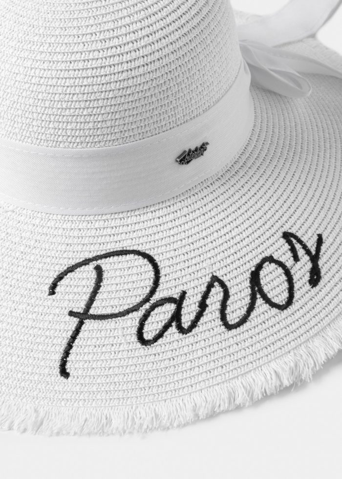 White "Paros" Straw Hat w/ White Ribbon - Image 3