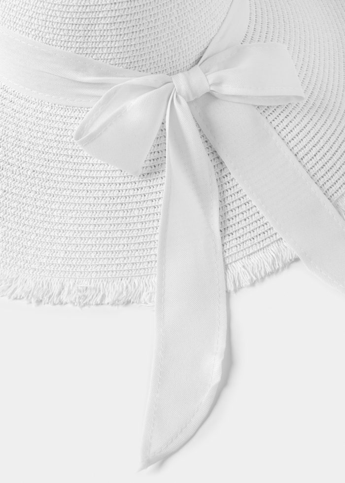 White "Paros" Straw Hat w/ White Ribbon - Image 4