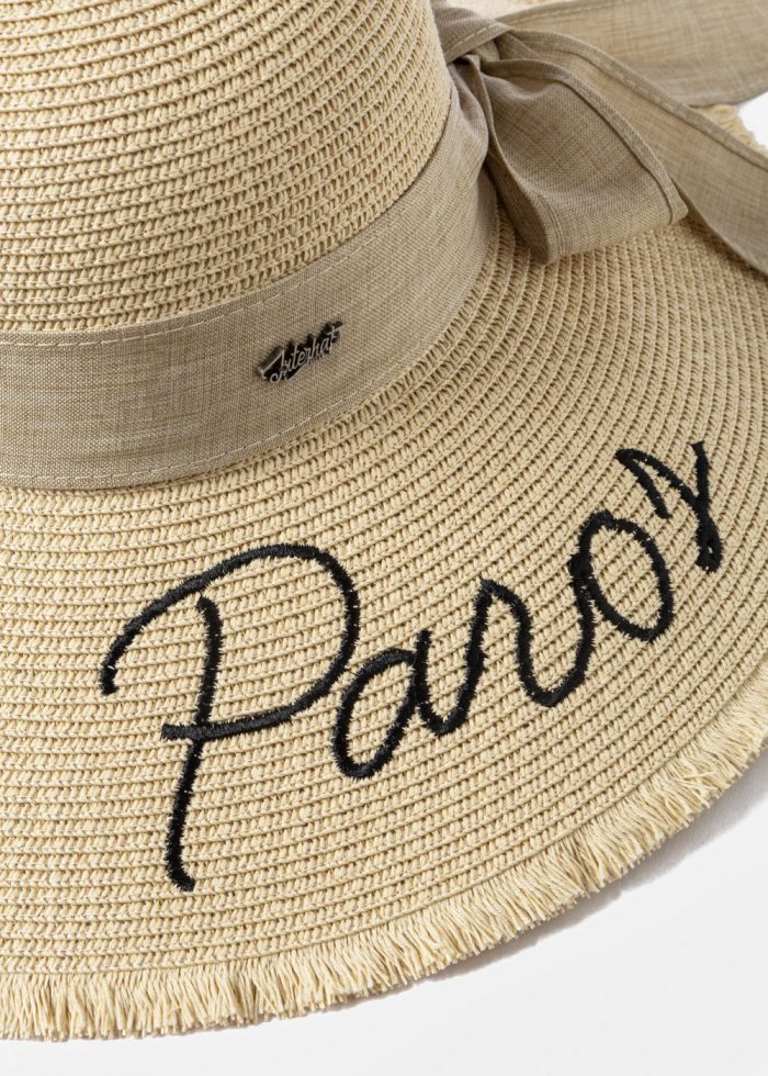 Beige "Paros" Straw Hat w/ Beige Ribbon - Image 3