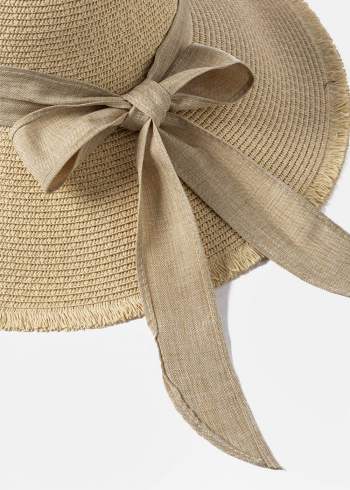 Beige "Paros" Straw Hat w/ Beige Ribbon - Image 4