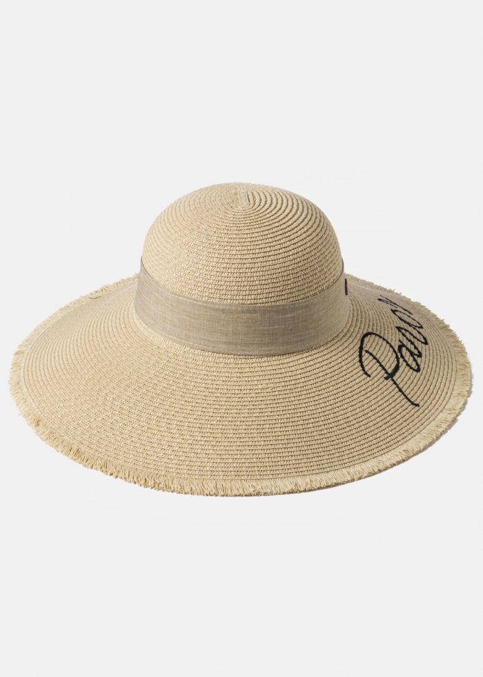 Beige "Paros" Straw Hat w/ Beige Ribbon - Image 2