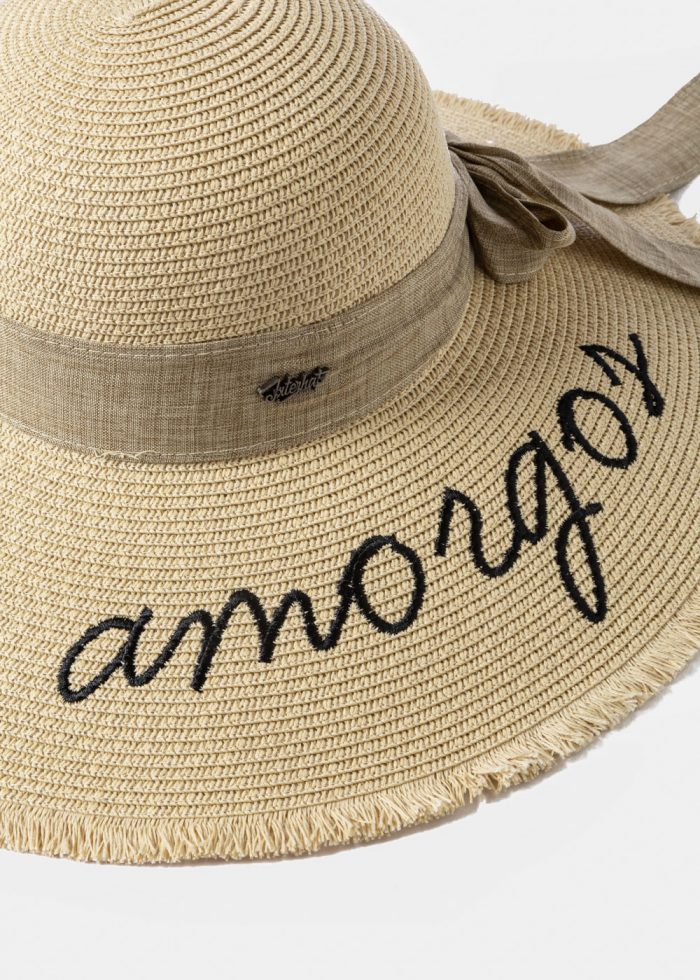 Beige "Amorgos" Straw Hat w/ Beige Ribbon - Image 3