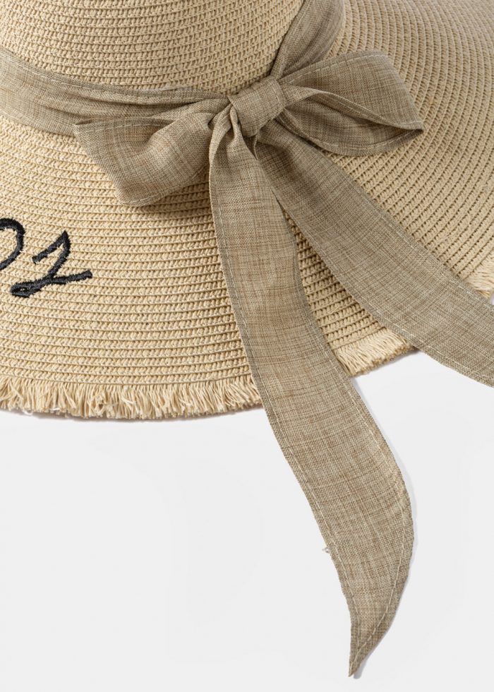 Beige "Amorgos" Straw Hat w/ Beige Ribbon - Image 4