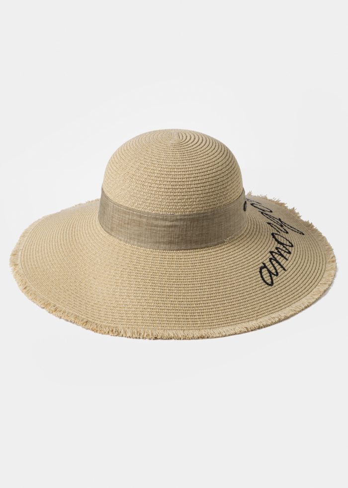 Beige "Amorgos" Straw Hat w/ Beige Ribbon - Image 2
