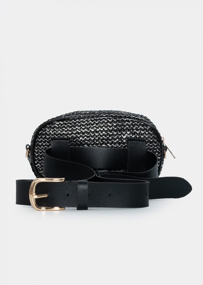 Straw small belt bag in black silver - Image 2