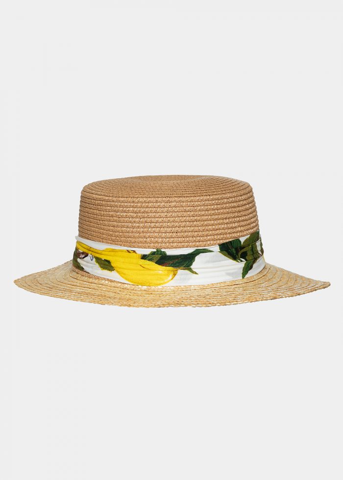 brown & beige straw hat with ribbon - Image 3