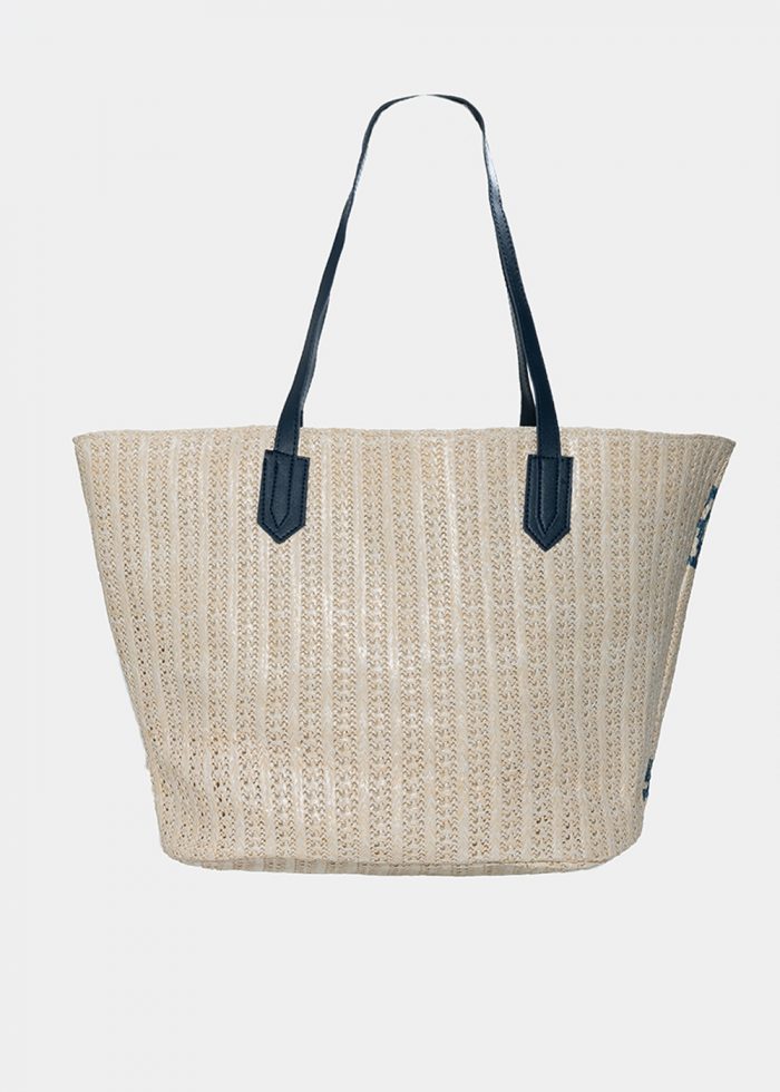 straw bag with blue print - Image 2