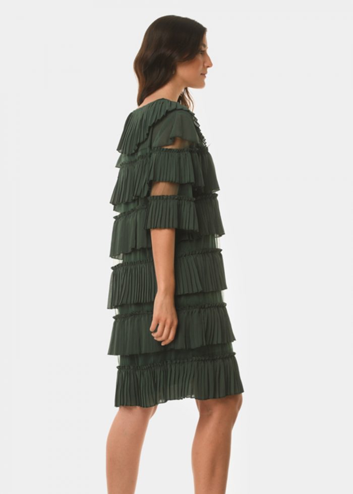Pleated dark green dress - Image 2