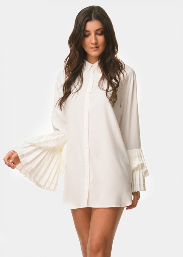 Pleated sleeves shirt-dress - Image 2
