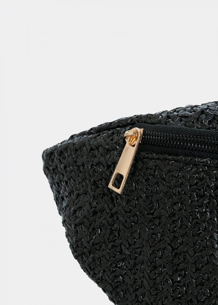 straw belt bag in black - Image 3