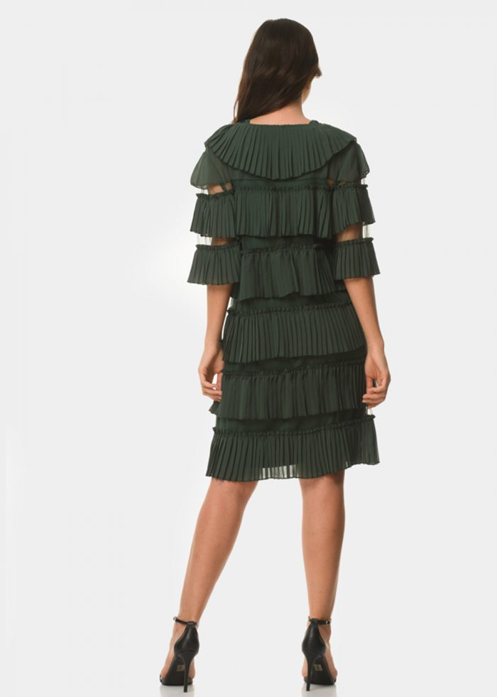Pleated dark green dress - Image 3