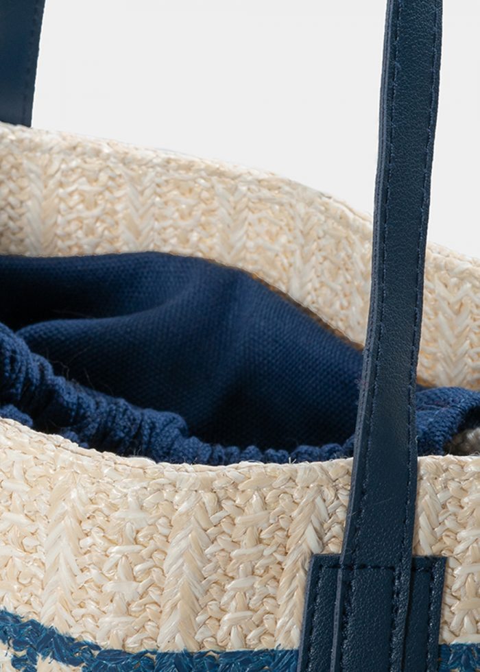 straw bag with blue print - Image 3