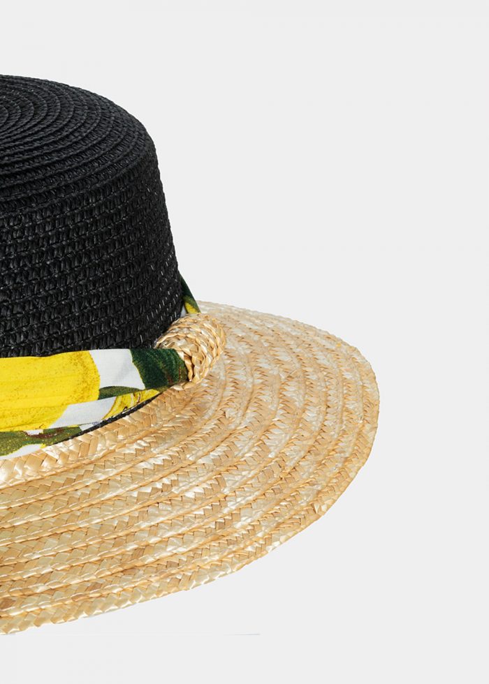 Black & beige straw hat with ribbon - Image 4