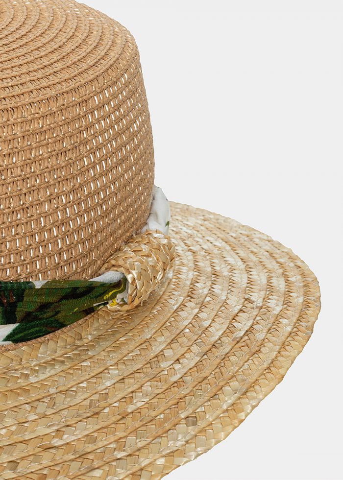 brown & beige straw hat with ribbon - Image 4
