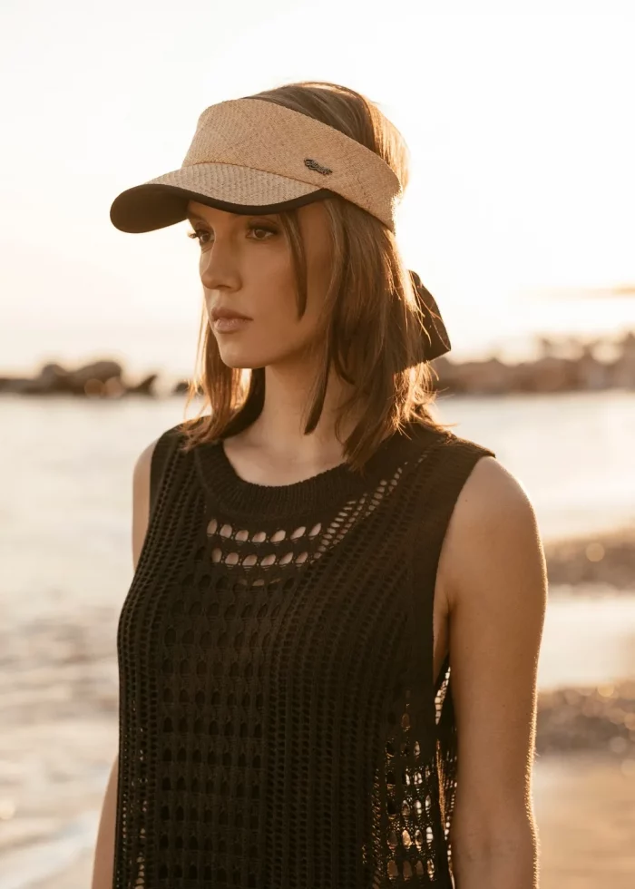 Raffia Natural Headband w/ Black Tie Ribbon - Image 2