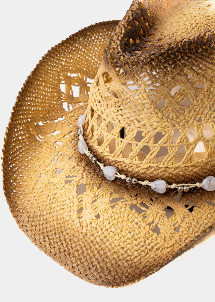 Beige Cowboy Style Hat w/ White mini Hearts - Image 3