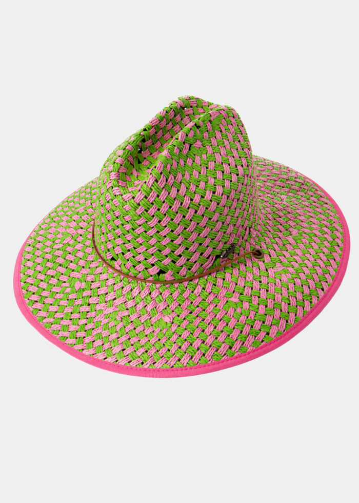 Green & Fuschia Straw Surf Style Hat - Image 2