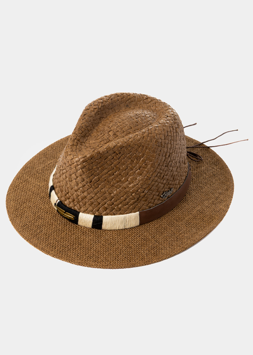 G28A5924 copy Brown Panama Style Hat w/ Gold Feather Detail - Image 1