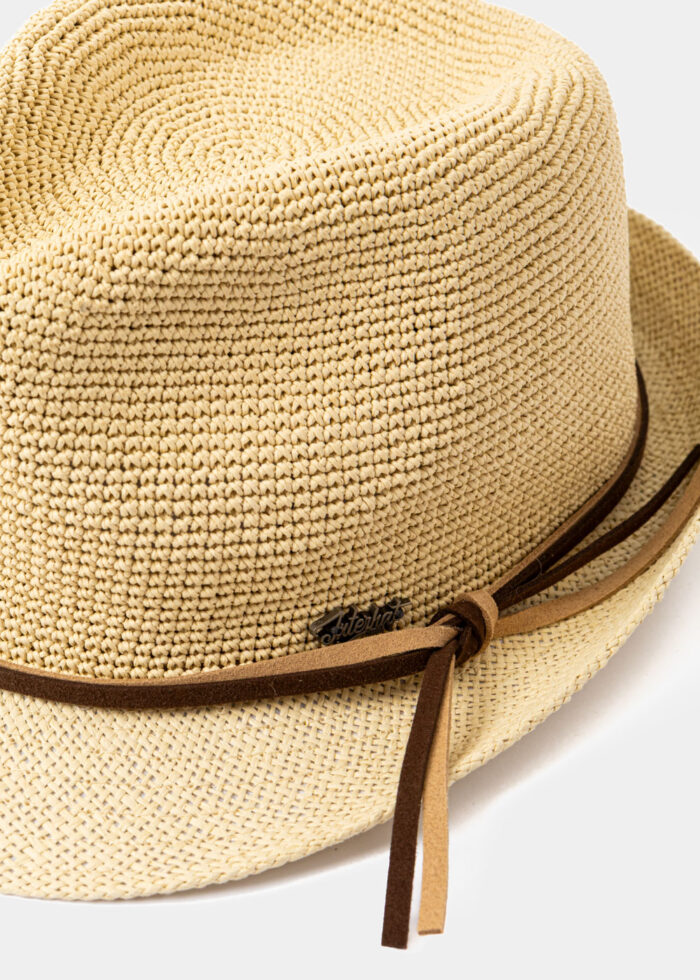 Beige Elegant Fedora Hat w/ Leather Cords - Image 2