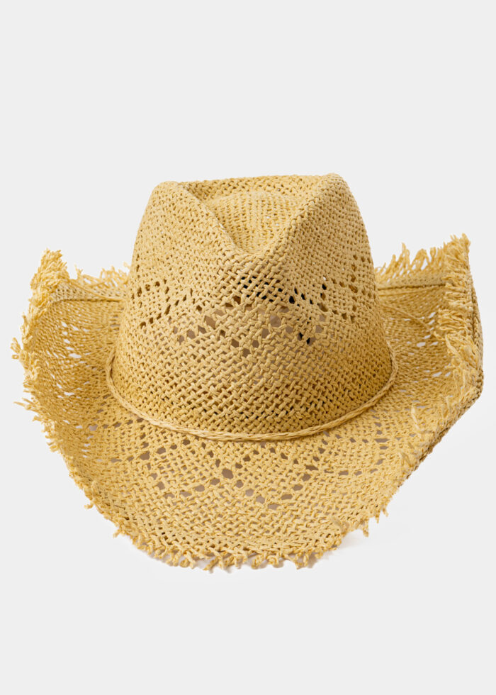 Beige Fringed Cowboy Style Hat - Image 2