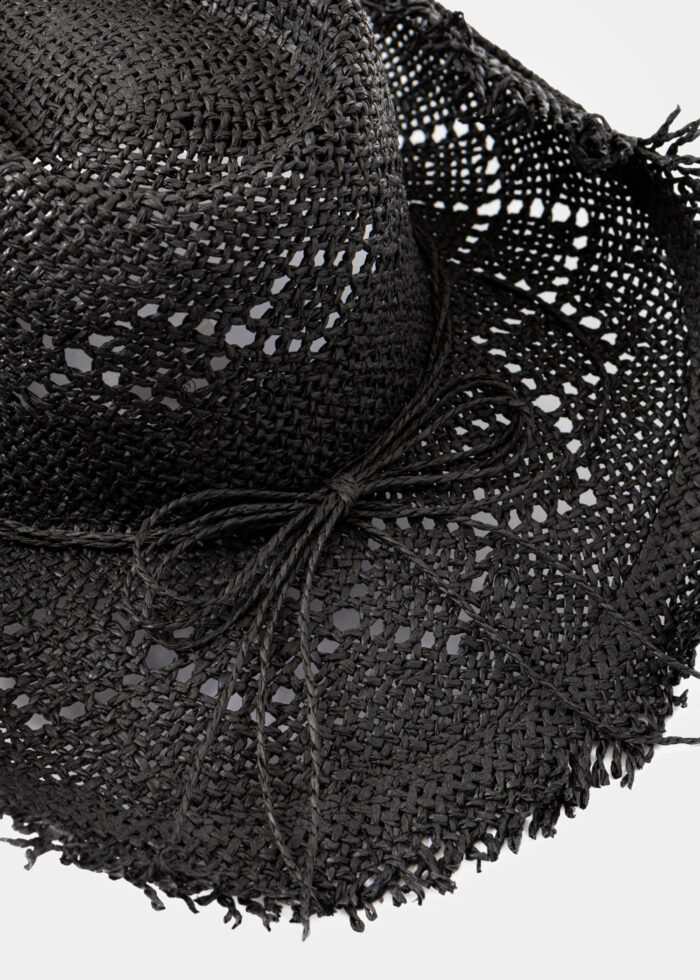 Black Fringed Cowboy Style Hat - Image 3