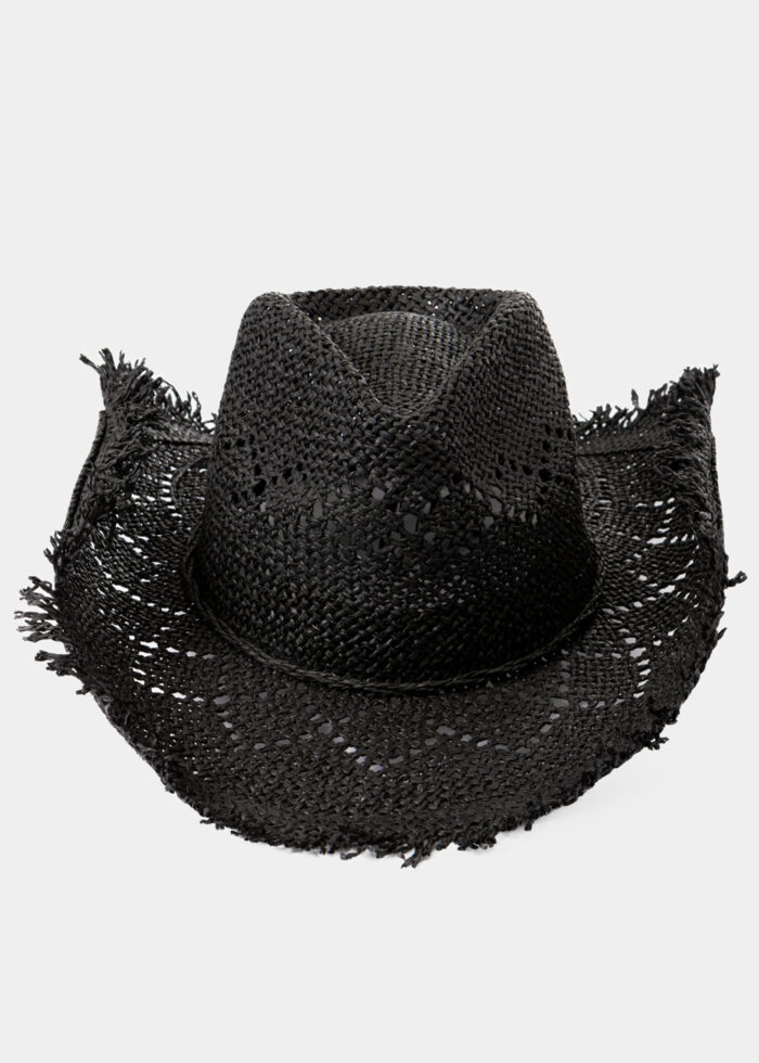 Black Fringed Cowboy Style Hat - Image 2