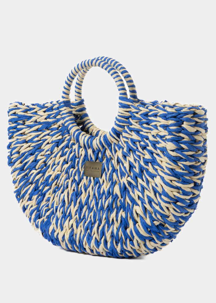 Beige & Blue Knitted Bag - Image 2