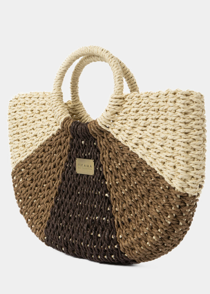 Brown & Ecru Knitted Bag - Image 2