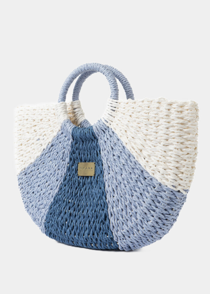 White & Blue Knitted Bag - Image 2