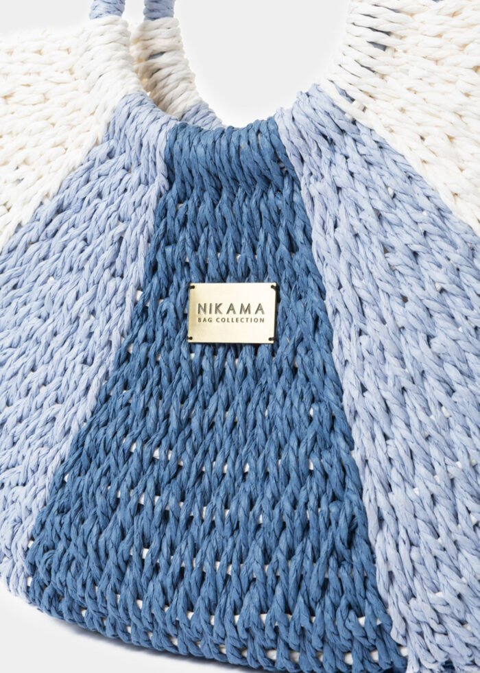 White & Blue Knitted Bag - Image 3