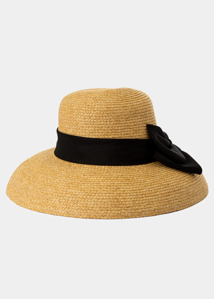Brown Raffia Bell Hat w/ Black bow - Image 3
