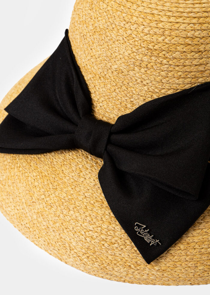 Brown Raffia Bell Hat w/ Black bow - Image 2