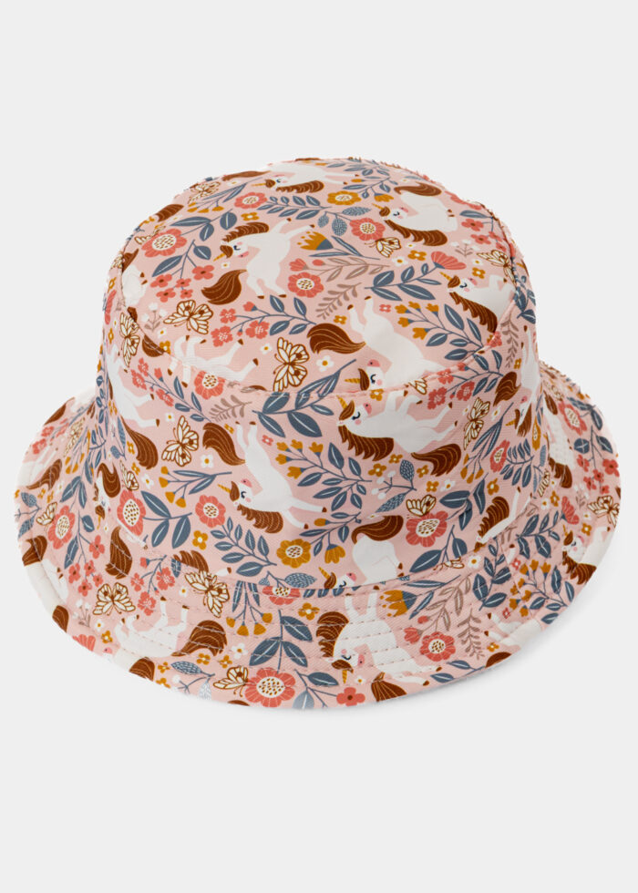 Kids Double-Faced Bucket Hat Unicorn Pattern & Light Pink - Image 3