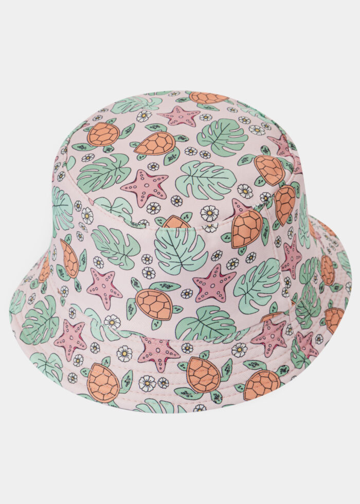 Kids Double-Faced Bucket Hat Turtles Pattern & Pink - Image 3