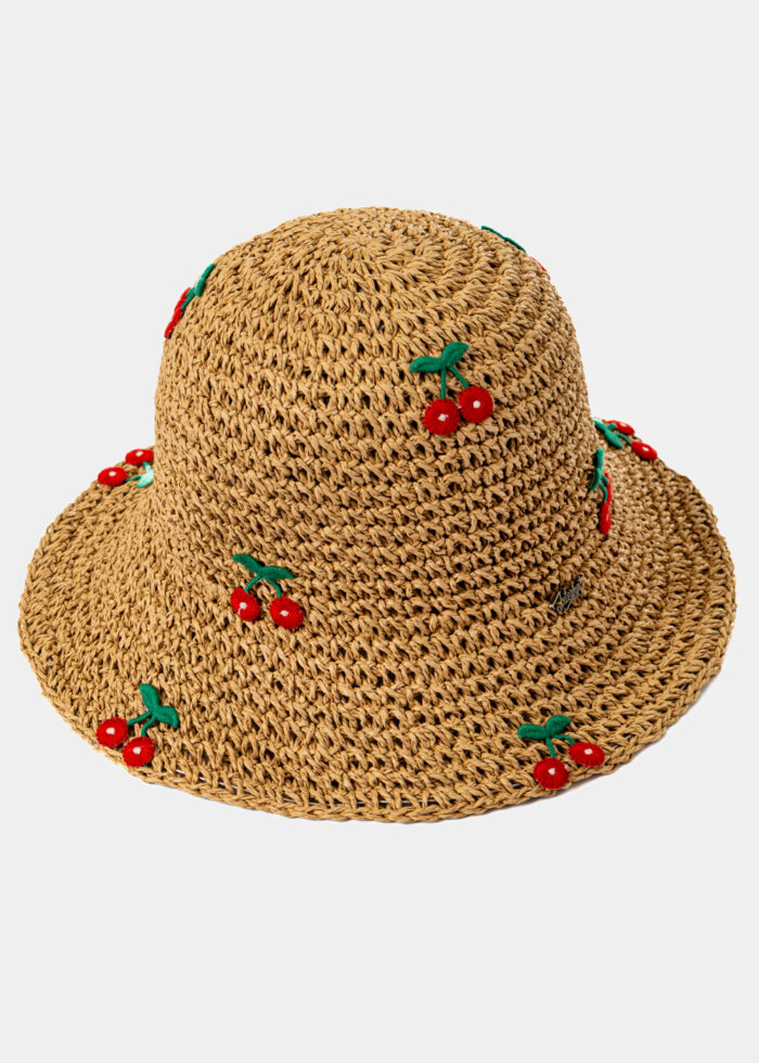 Brown Soft Bucket Style Hat w/ Cherries - Image 2