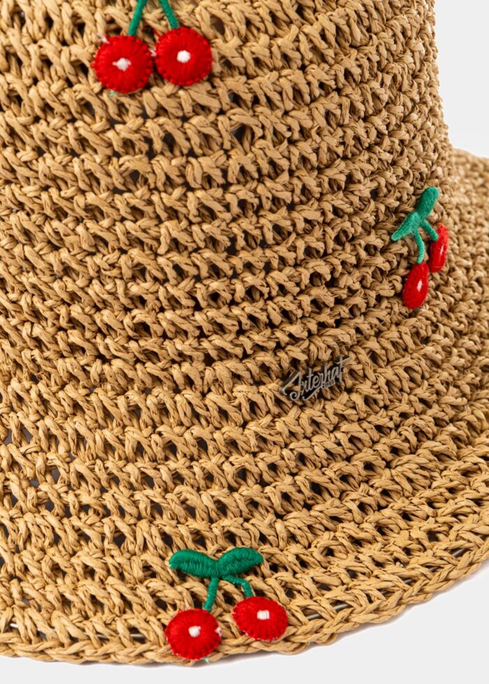 Brown Soft Bucket Style Hat w/ Cherries - Image 3
