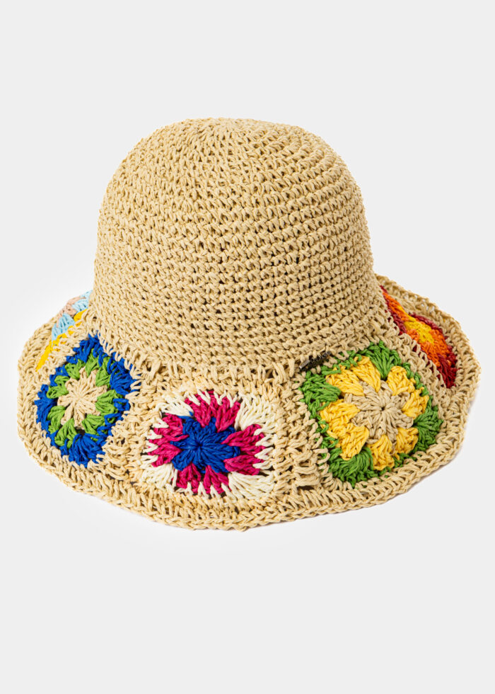 Beige Soft Bucket Style Hat w/ Knitted Flowers - Image 2