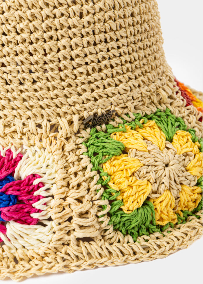 Beige Soft Bucket Style Hat w/ Knitted Flowers - Image 3