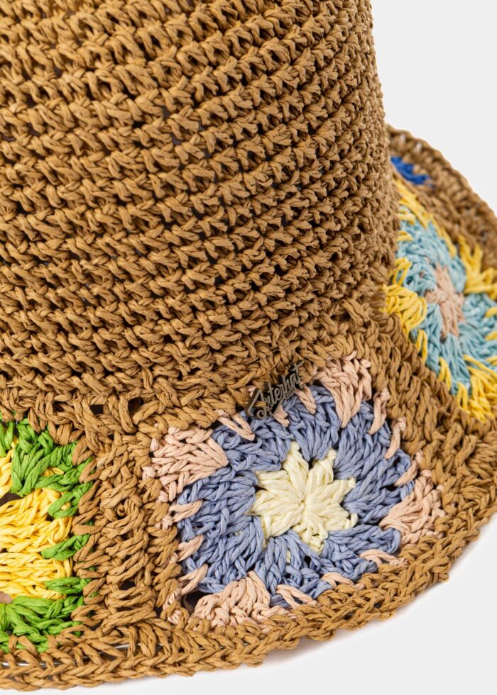 Brown Soft Bucket Style Hat w/ Knitted Flowers - Image 3