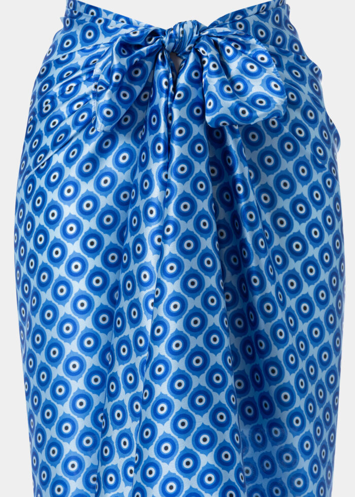 Blue Satin Pareo w/ Evil Eyes Design - Image 2