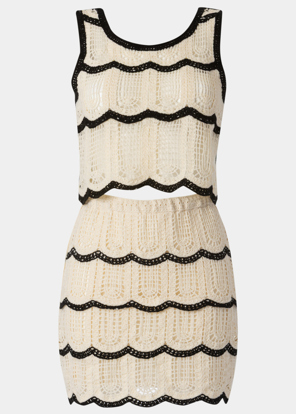G28A7305 copy Cream & Black Knitted Top & Skirt Set - Image 1