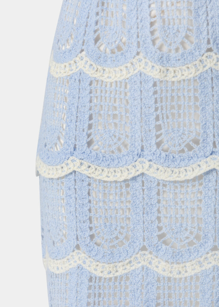 Light Blue & Cream Knitted Top & Skirt Set - Image 3