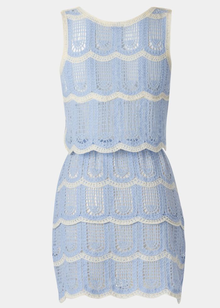 Light Blue & Cream Knitted Top & Skirt Set - Image 2