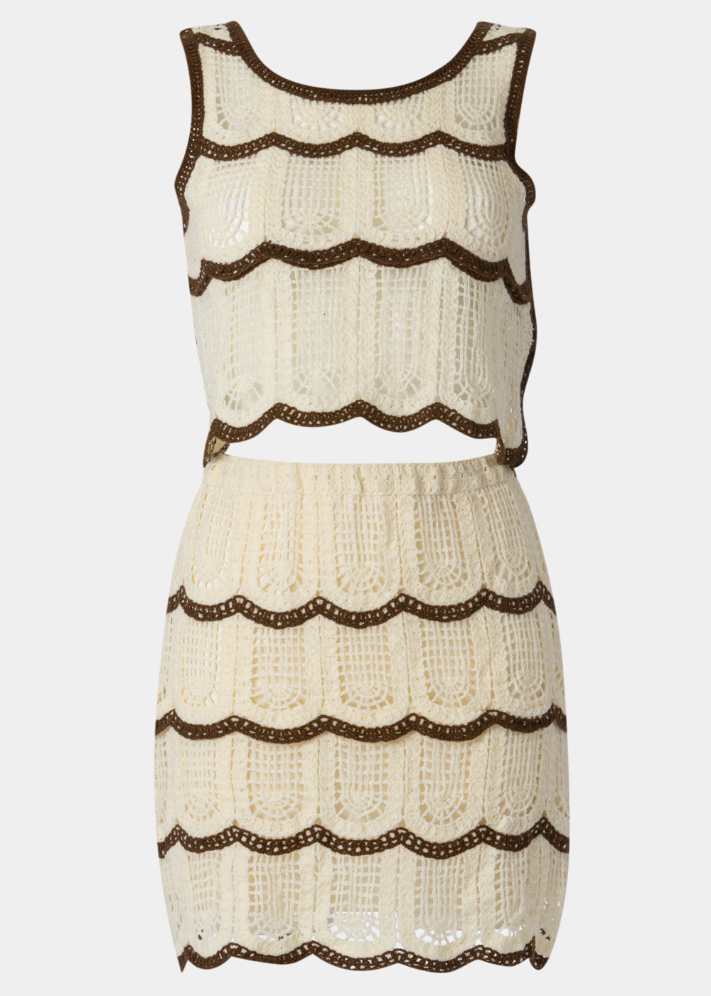G28A7314 copy Cream & Dark Chocolate Knitted Top & Skirt Set - Image 1