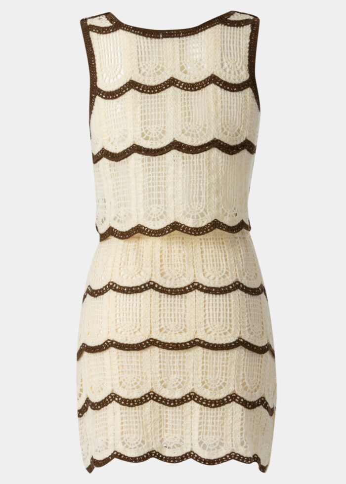 Cream & Dark Chocolate Knitted Top & Skirt Set - Image 2