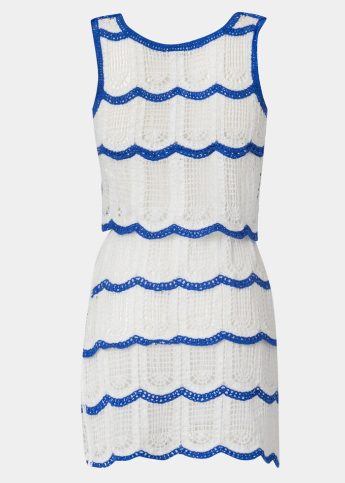 White & Blue Knitted Top & Skirt Set - Image 2