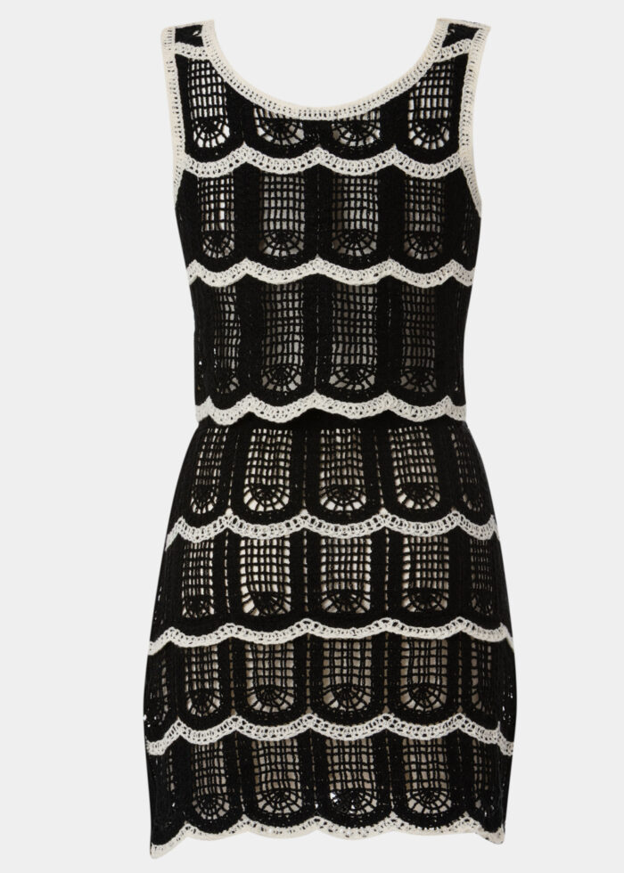 Black & Cream Knitted Top & Skirt Set - Image 2