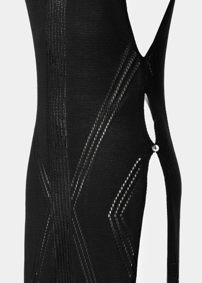 Black Knitted High Cut Leg Beachwear w/ Side Buttons - Image 3