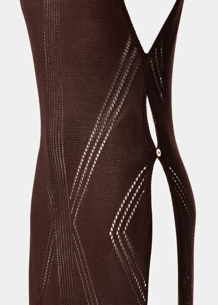 Dark Chocolate Knitted High Cut Leg Beachwear w/ Side Buttons - Image 3