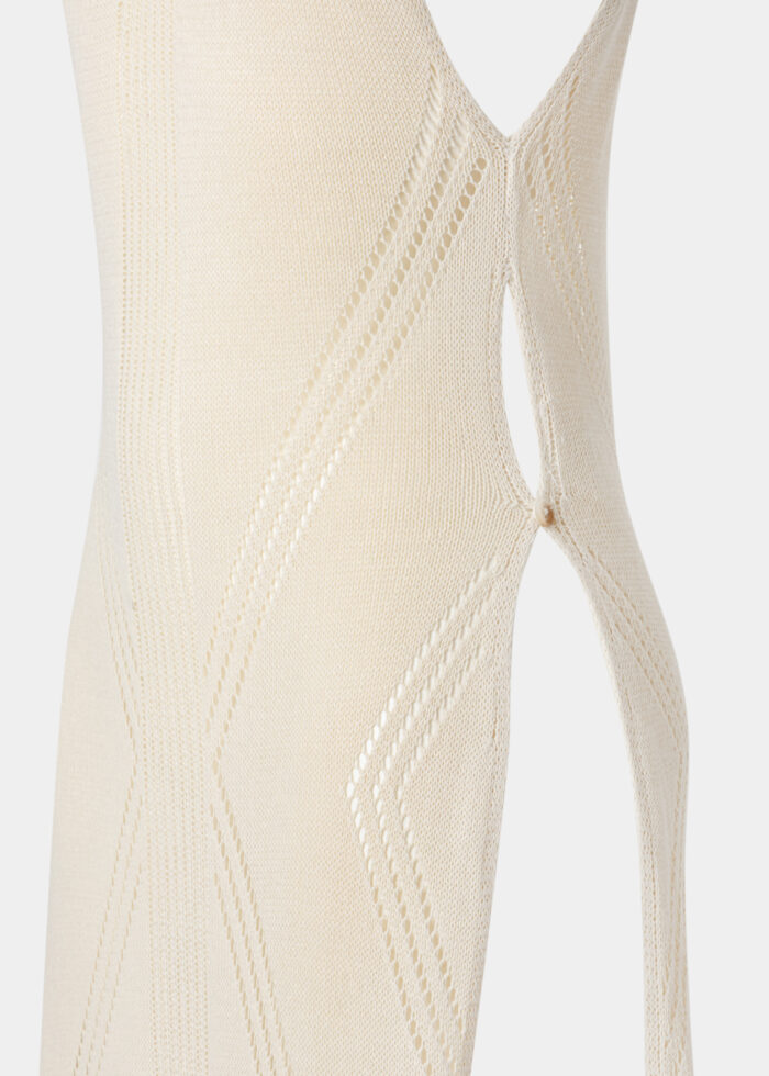 Beige Knitted High Cut Leg Beachwear w/ Side Buttons - Image 3